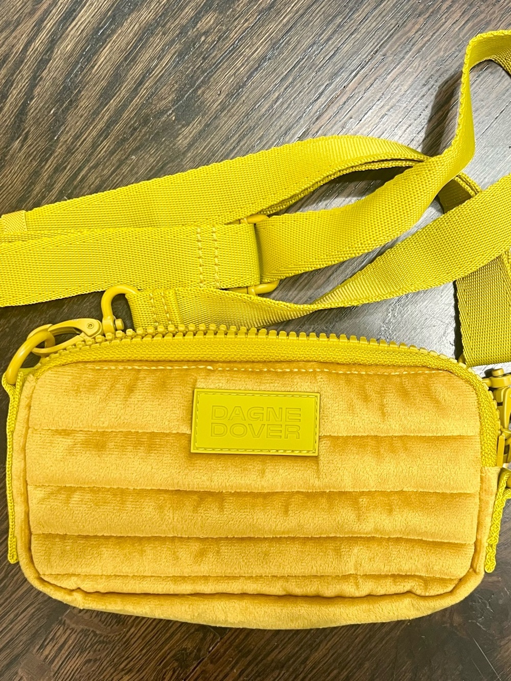 Dagne Dover Landon Bright Yellow Quilted Velvet Crossbody Bag